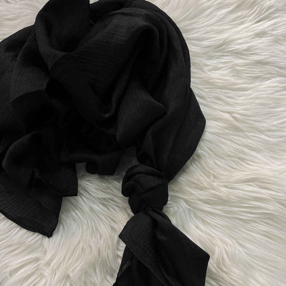 Crinkle Silk Hijab - Black