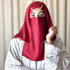Silk Hijab And Niqab Set - Dark Red