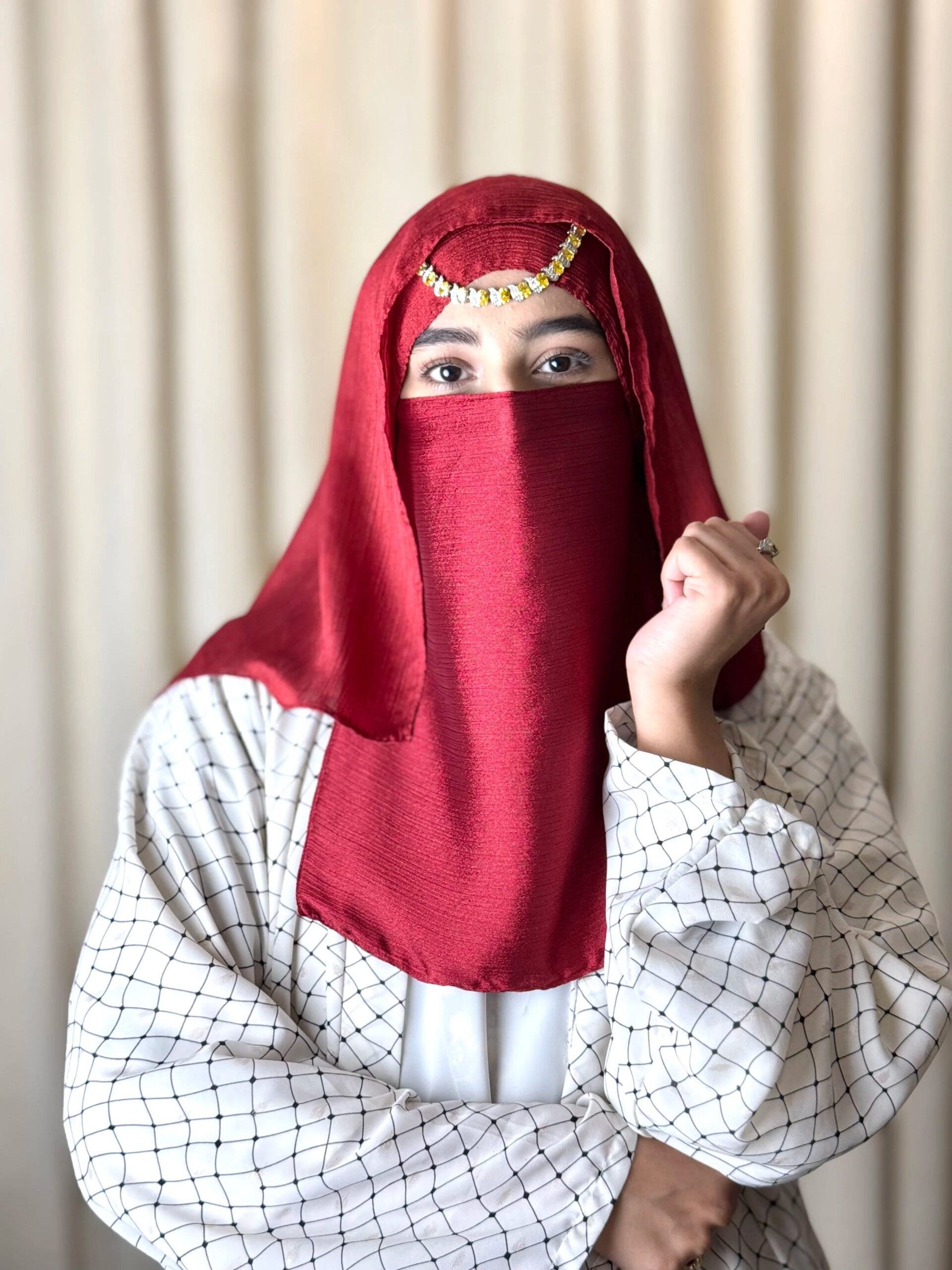 Silk Hijab And Niqab Set - Dark Red