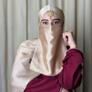 Silk Hijab And Niqab Set - Dull Gold