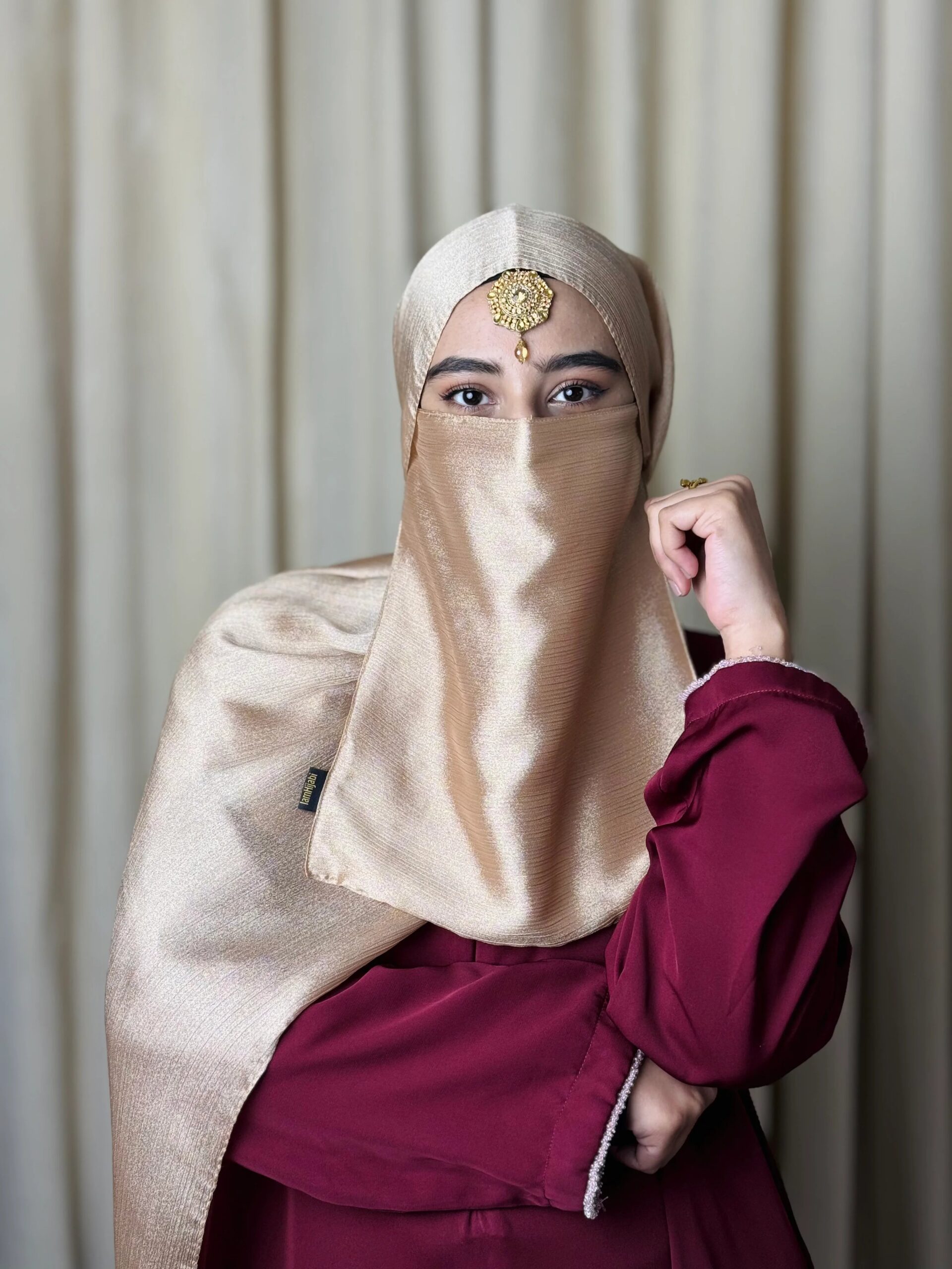 Silk Hijab And Niqab Set - Dull Gold