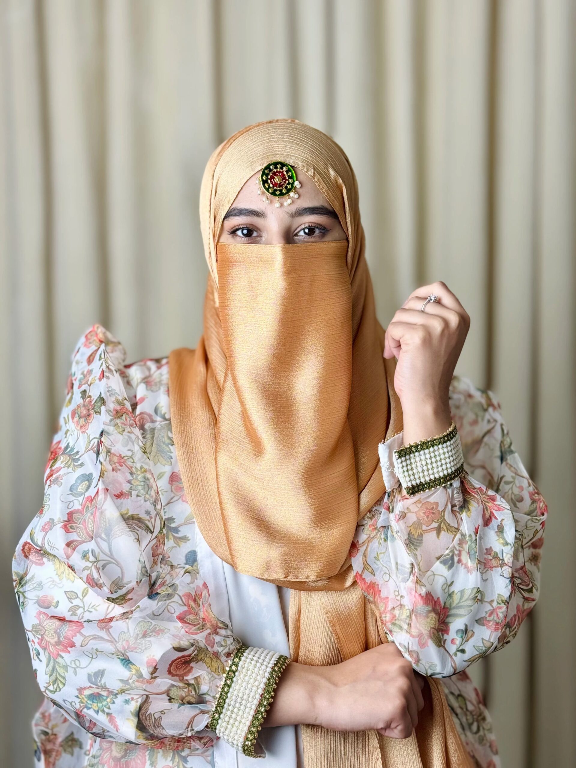 Silk Hijab And Niqab Set - Metallic Gold