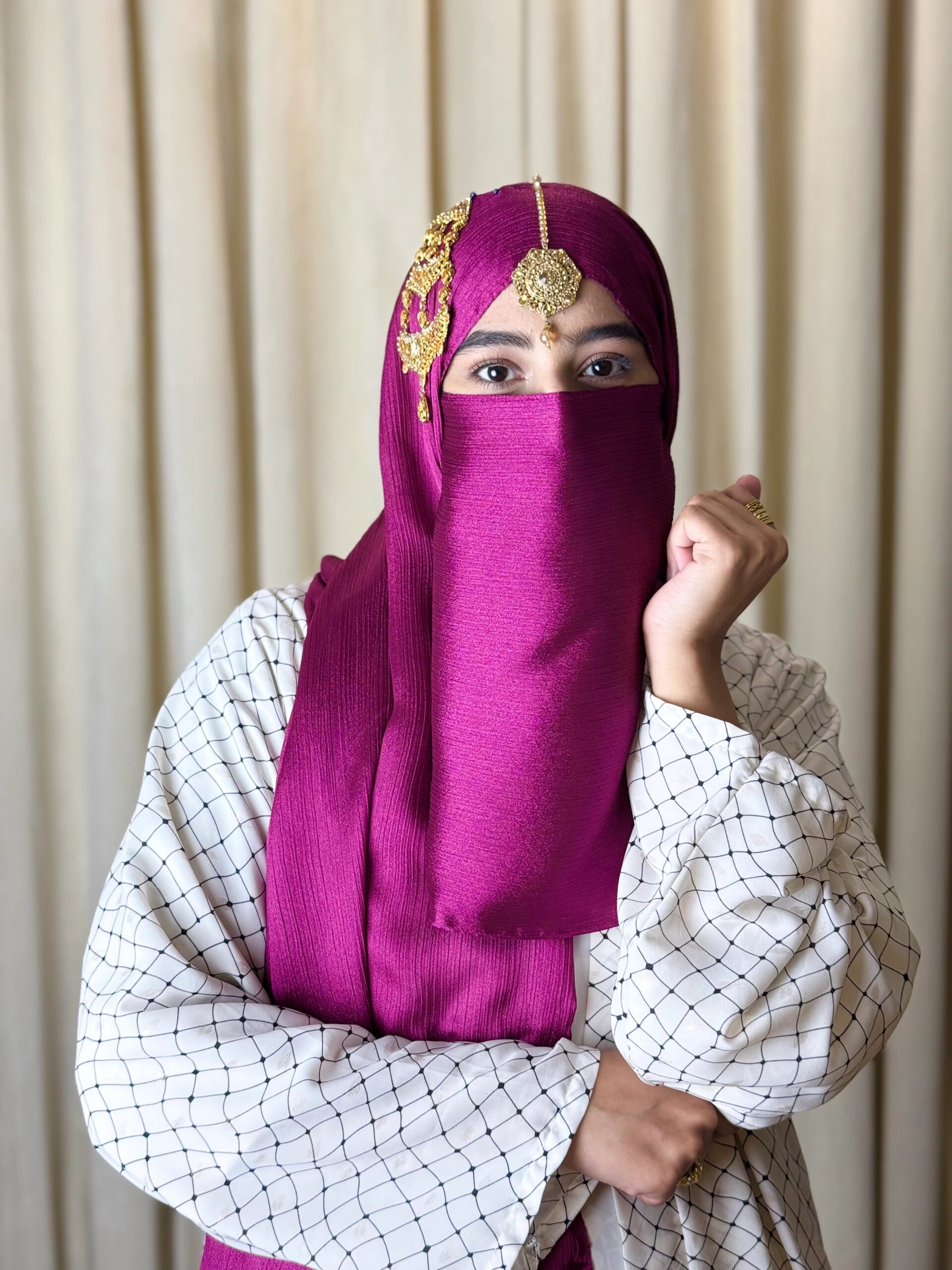 Silk Hijab And Niqab Set - Shocking Pink