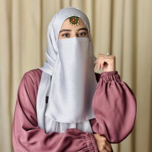 Silk Hijab And Niqab Set - Silver